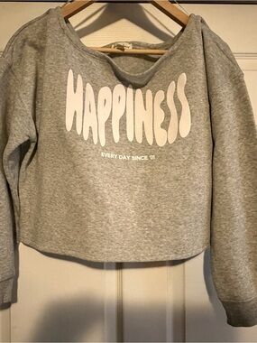 Derek Heart Grey 'HAPPINESS' Cropped Sweatshirt